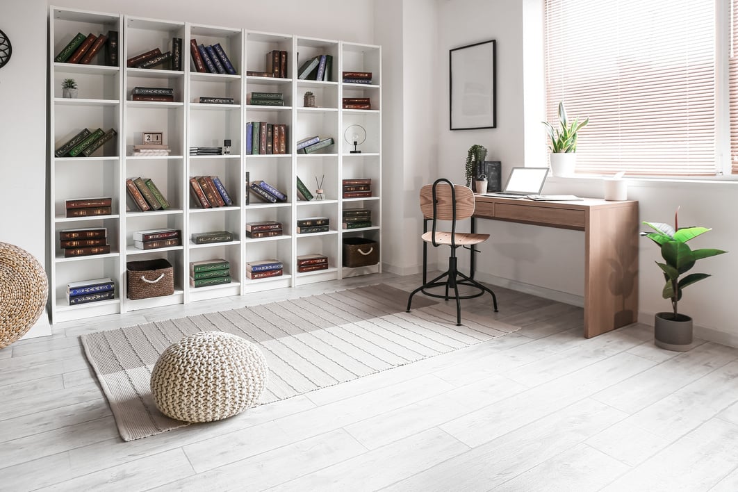 Interior of Modern Home Library with Workplace